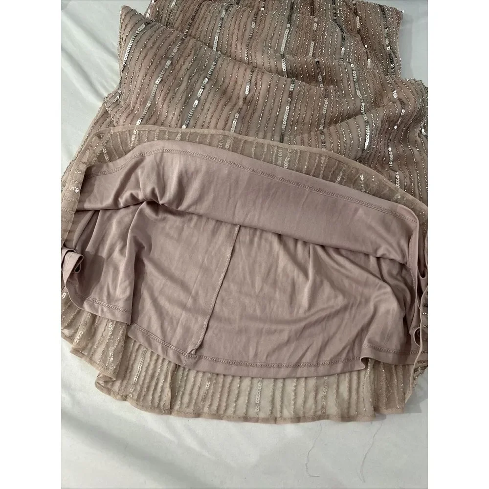 NWT $698 Mac Duggal [ 4 ] Sequined V-Neck Cape Sleeve‎ Column Gown Rose #G1859
